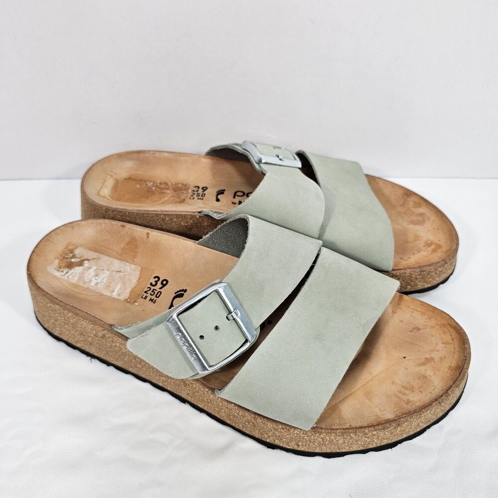 Papillio by Birkenstock Almina Platform Sandals Pure Sage Leather EU 39 US L8 M6